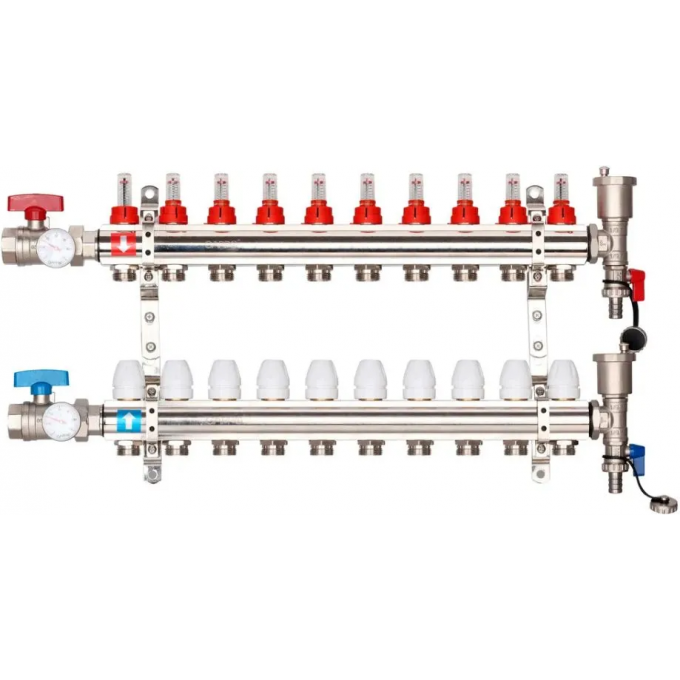 Коллектор регулируемый с расходомерами GAPPO 10-вых. x1"x3/4" G421.10