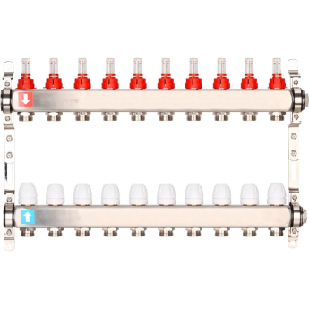 Коллектор регулируемый с расходомерами GAPPO G424.10 10-вых. x1"x3/4"