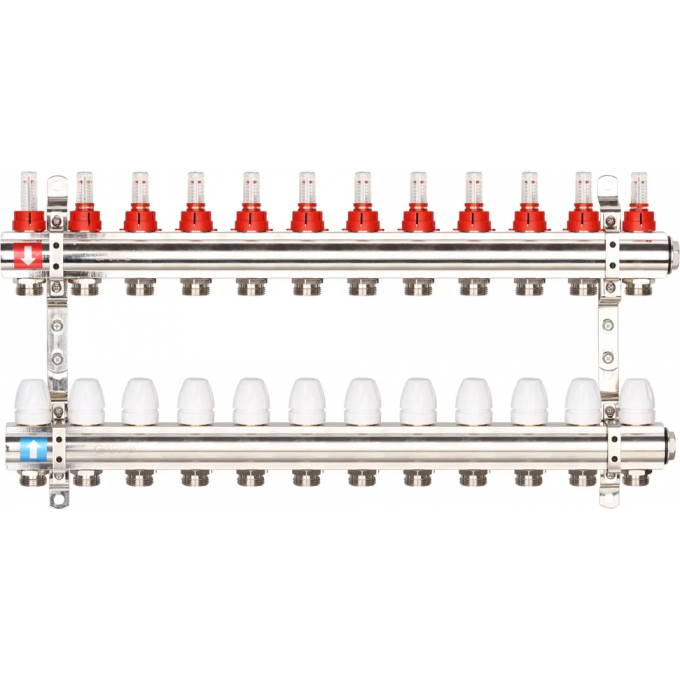 Коллектор регулируемый с расходомерами GAPPO 12-вых. x1"x3/4" G423.12