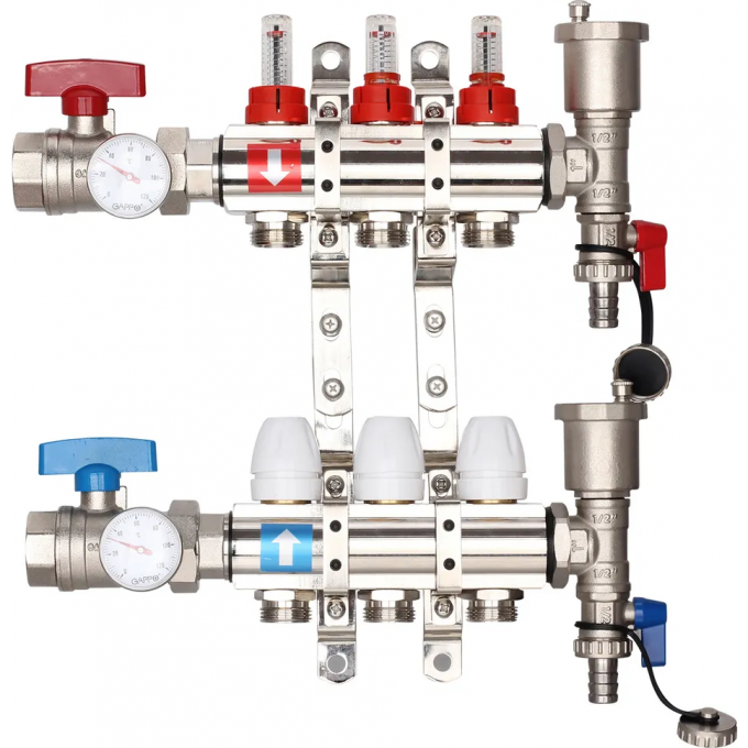 Коллектор регулируемый с расходомерами GAPPO 3-вых. x1"x3/4" G421.3