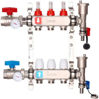 Коллектор регулируемый с расходомерами GAPPO G422.3 3-вых. x1"x3/4"