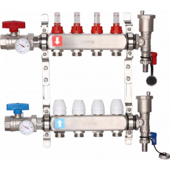 Коллектор регулируемый с расходомерами GAPPO G422.4 4-вых. x1"x3/4"