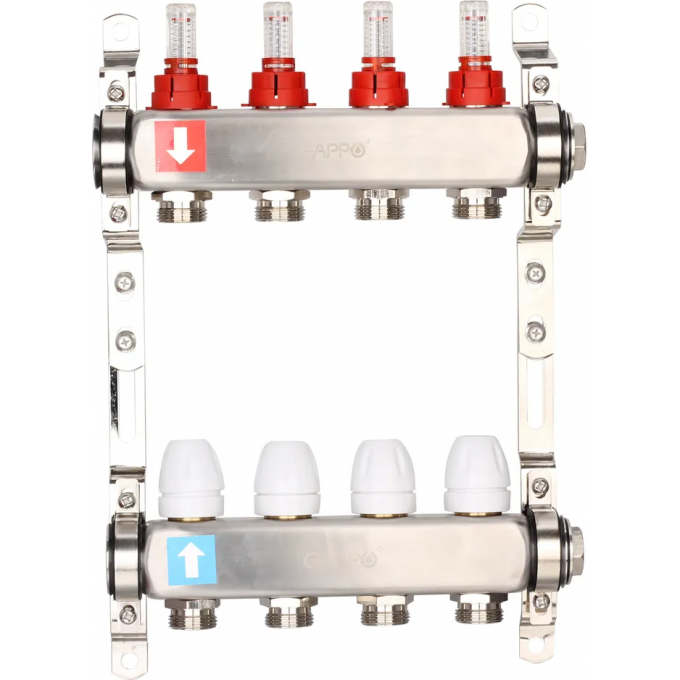 Коллектор регулируемый с расходомерами GAPPO 4-вых. x1"x3/4" G424.4