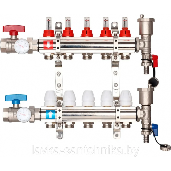 Коллектор регулируемый с расходомерами GAPPO 5-вых. x1"x3/4" G421.5