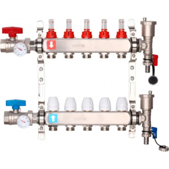 Коллектор регулируемый с расходомерами GAPPO G422.5 5-вых. x1"x3/4"