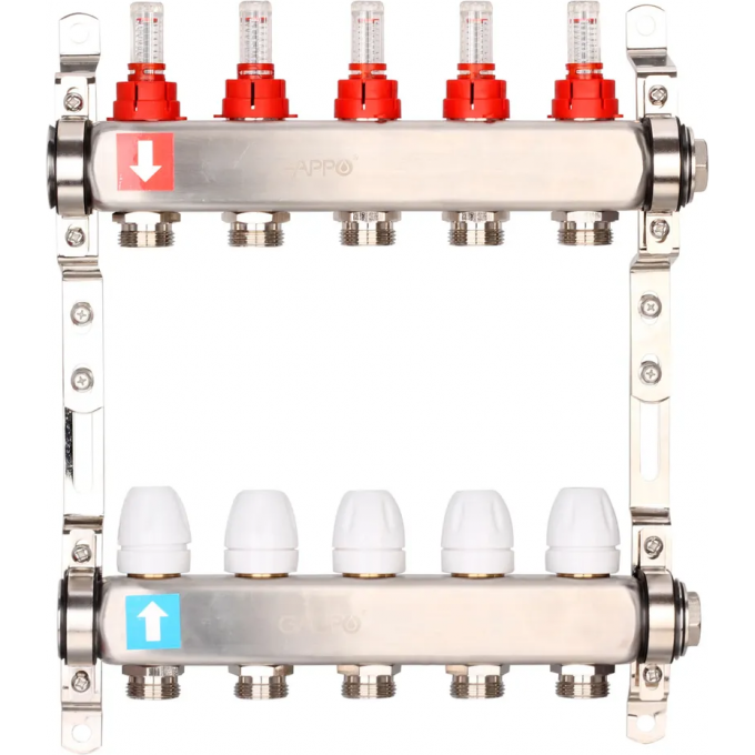 Коллектор регулируемый с расходомерами GAPPO 5-вых. x1"x3/4" G424.5