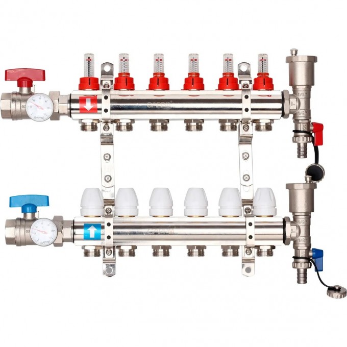 Коллектор регулируемый с расходомерами GAPPO 6-вых. x1"x3/4" G421.6