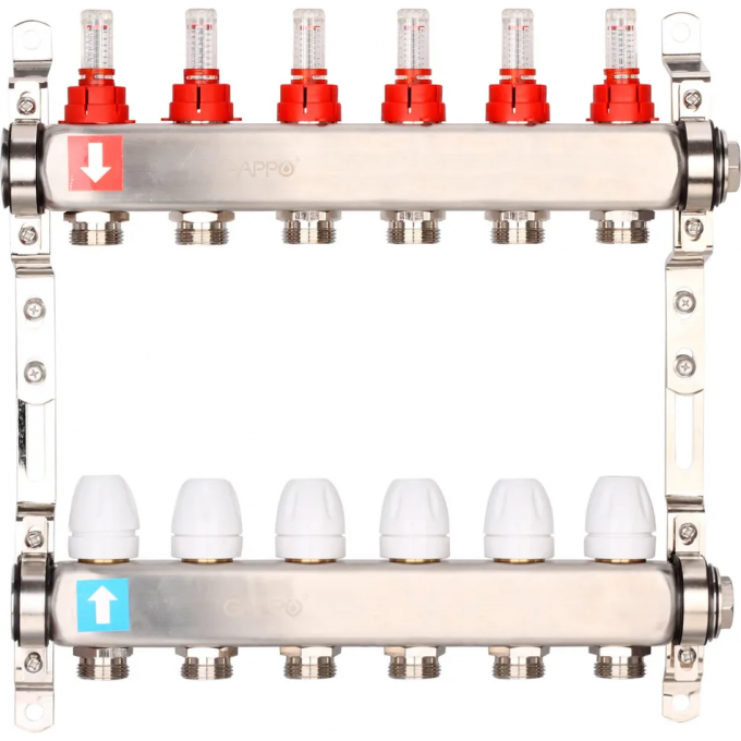 Коллектор регулируемый с расходомерами GAPPO 6-вых. x1"x3/4" G424.6