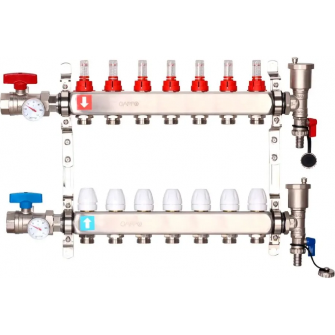 Коллектор регулируемый с расходомерами GAPPO 7-вых. x1"x3/4" G422.7