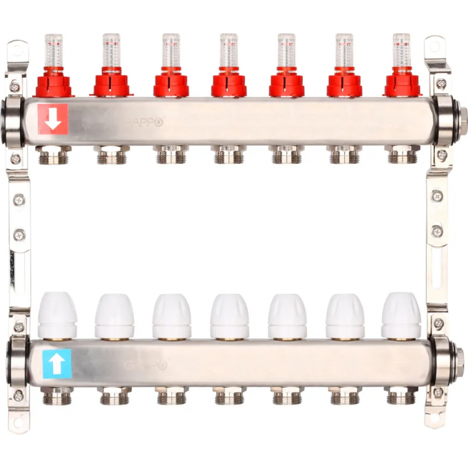 Коллектор регулируемый с расходомерами GAPPO 7-вых. x1"x3/4" G424.7