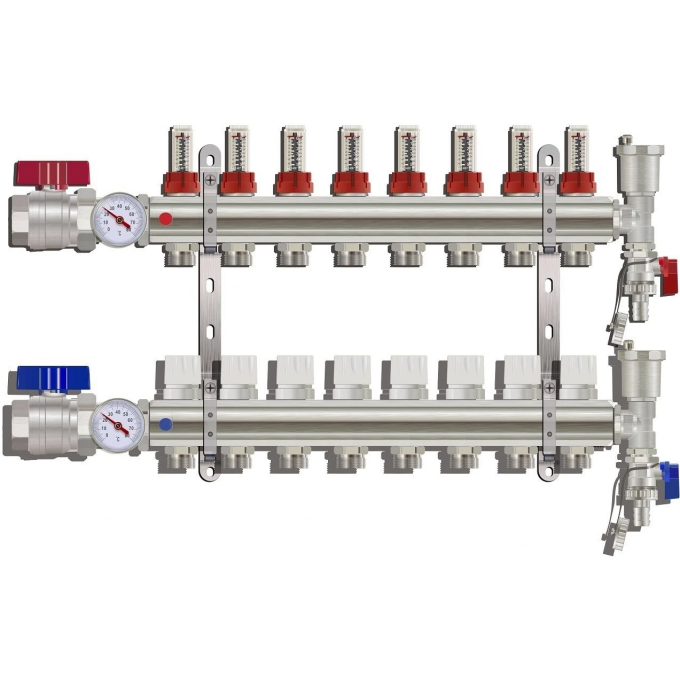 Коллектор регулируемый с расходомерами GAPPO 8-вых. x1"x3/4" G422.8