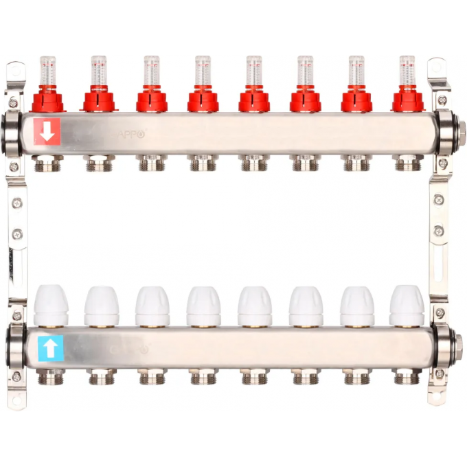 Коллектор регулируемый с расходомерами GAPPO 8-вых. x1"x3/4" G424.8